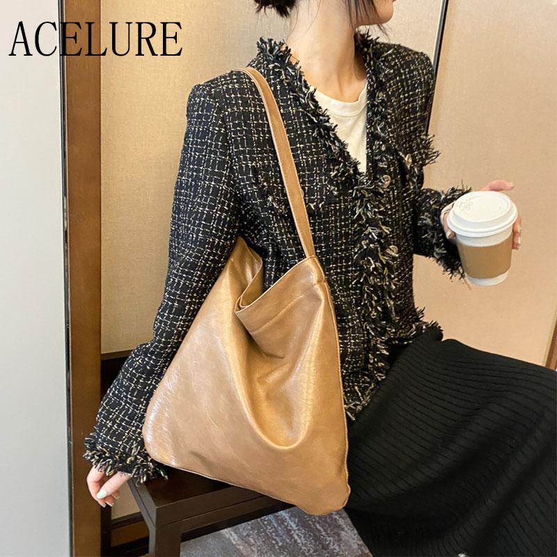 

ACELURE Solid Color PU Leather Handbags All-match Fashion Messenger Purse Simple Style High Capacity Casual Tote Bags for Women, Black
