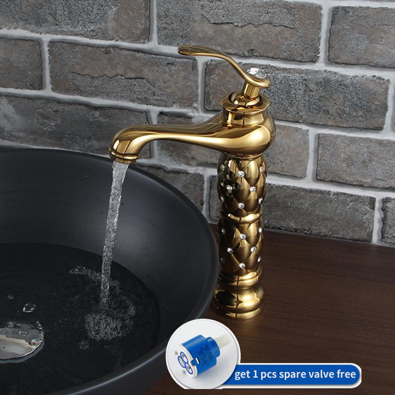 

Gisha Luxury Golden Plated Polish Bathroom Basin High Short Style Faucet Deck Mounted Single Handle Sink Faucets Mixer Tap G1006