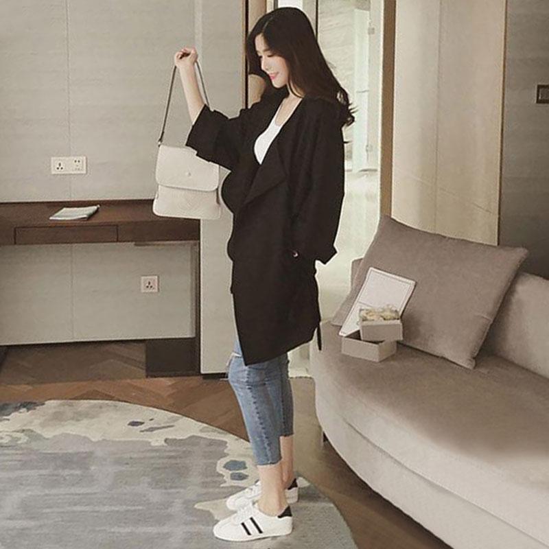 

Nice Women Trench Coats Winter Autumn lace-up Pure Color Trench Coat Ladies Open Front Outerwear Coats Casaco Feminino, Black