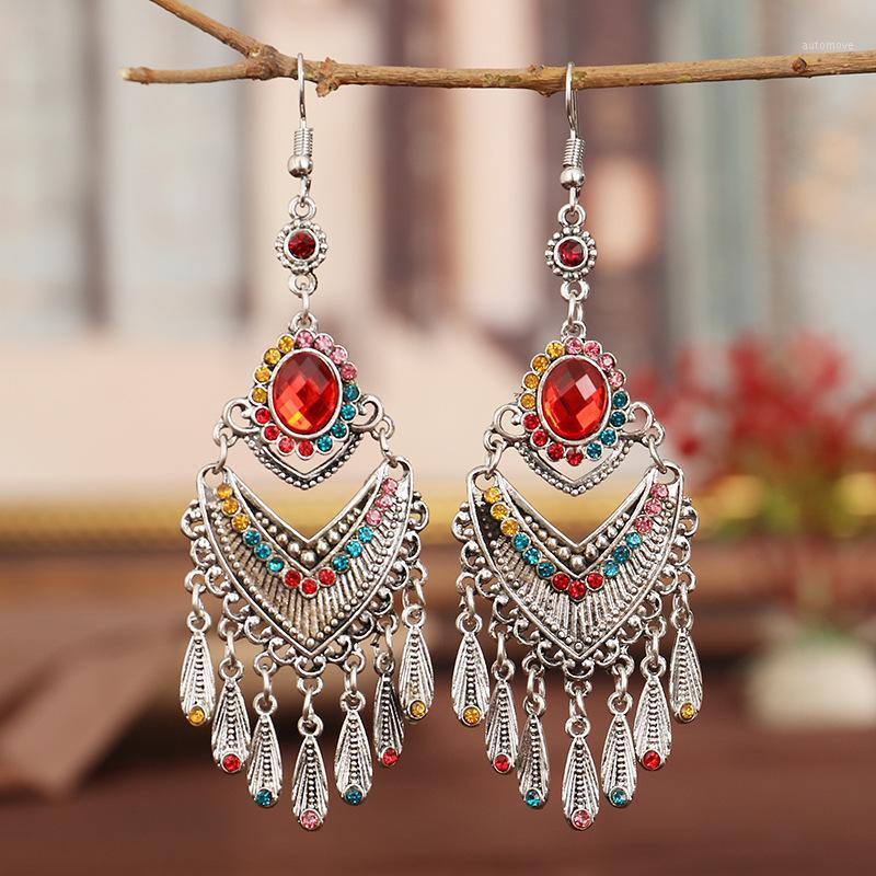 

2020 Vintage Corful Beaded Earrings For Women Kolczyki Retro Silver Color Tassel Rhinestones Earrings Bijoux1