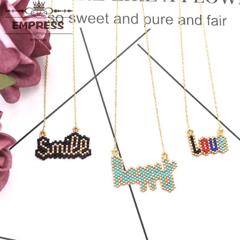 

FAIRYWOO New Fashion Sweet Happy Smile Love Letter Necklace Girls Boho Handmade Miyuki Glass Bead Jewelry Stainless Steel Choker