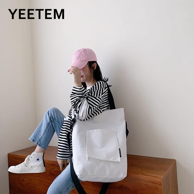 

2021 INS simple large-capacity canvas bag female literary student shoulder bag solid color slung, Black