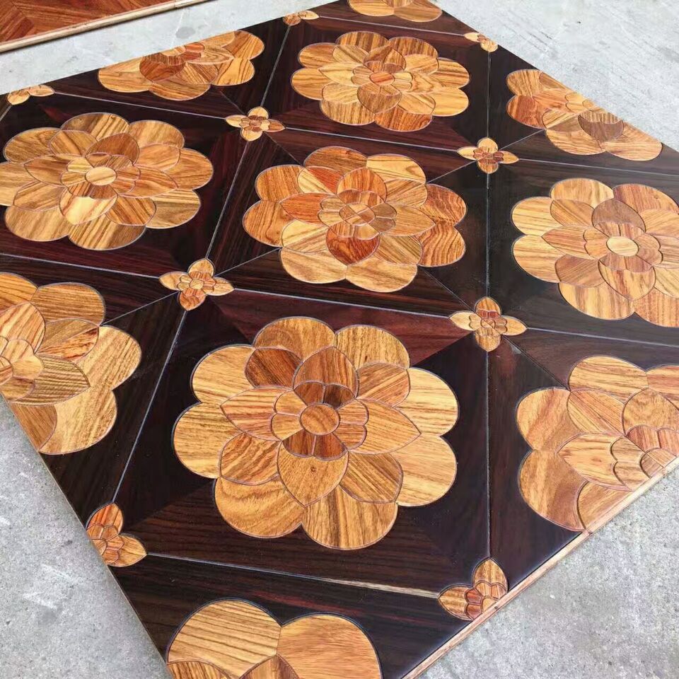 Rosewood hardwood decal Furniture solid wood floor tile timber flooring parquet rmedallion inlay flower designed parquetry wallpaper decor-image-404604791