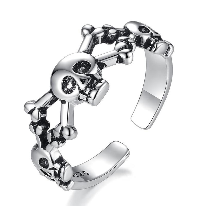 

Black Skull Skeleton Vintage Punk Big Thai Silver Color Adjustable Ring For Women Mens Fashion Korean Chunky Jewelry S-R2182