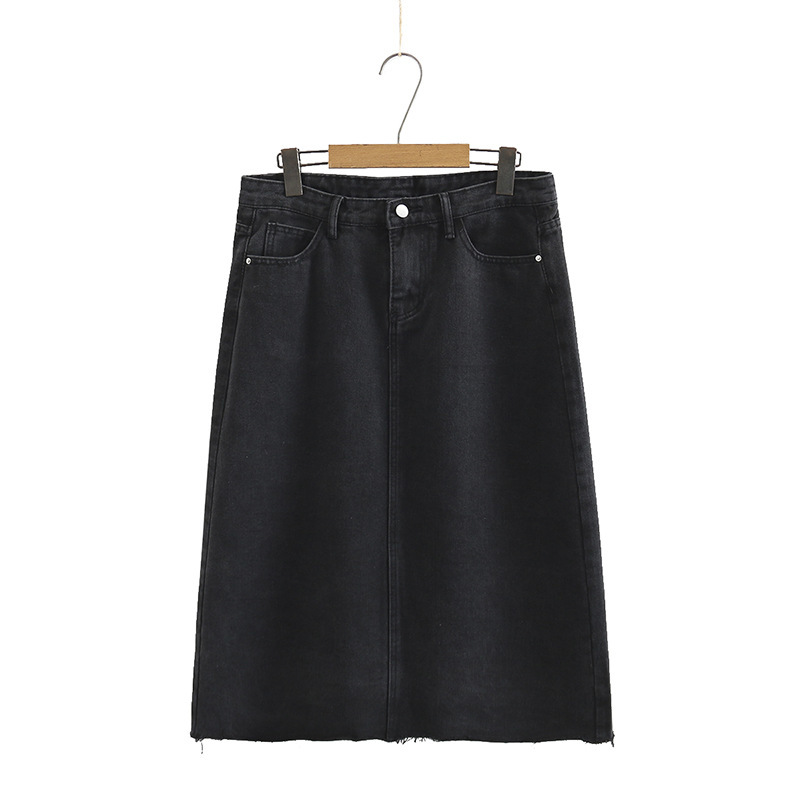 

of Black Female Denim Large to Solid Line Long Skirts Khhb