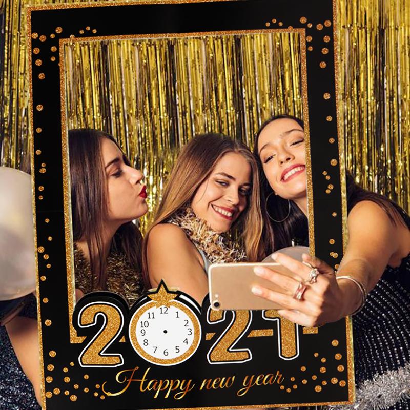 

2021 New Year Photo Booth Props New Year Eve Party Decor Navidad Happy Balloons Banner Christmas Decorations for Home