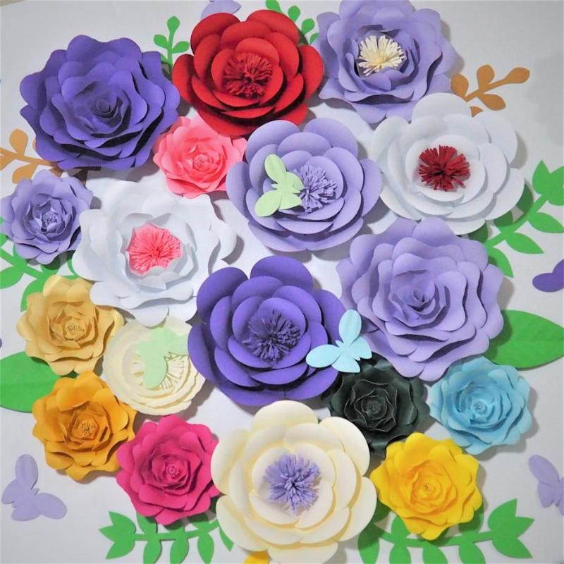 

2020 Latest 18 Giant Paper Flowers + 9 Butterfly + 10 Leaves girl's party wedding decor photo booth backdrop Wedding backdrops, As picture