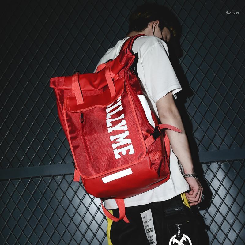 

Street fashion trend red backpack super fire backpack tide brand male large capacity 15.6 inch middle school student bag female1, Black