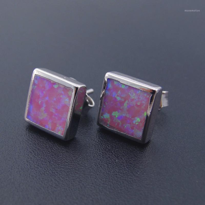 

925 silver Opal earrings Square shape stud earrings For Women jewelry with Pink fire opal earring for Women nice gift jewelry1