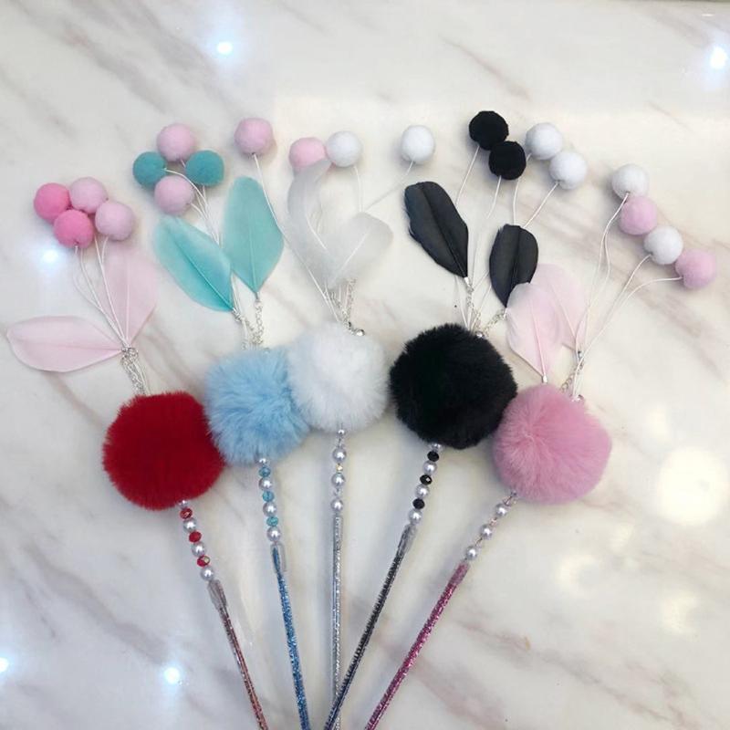 

Pet Cat Teaser Toys Feather Wand Pom Pom Ball Cat Catcher Teaser Stick Interactive Toys Rod Toy With Mini Bell