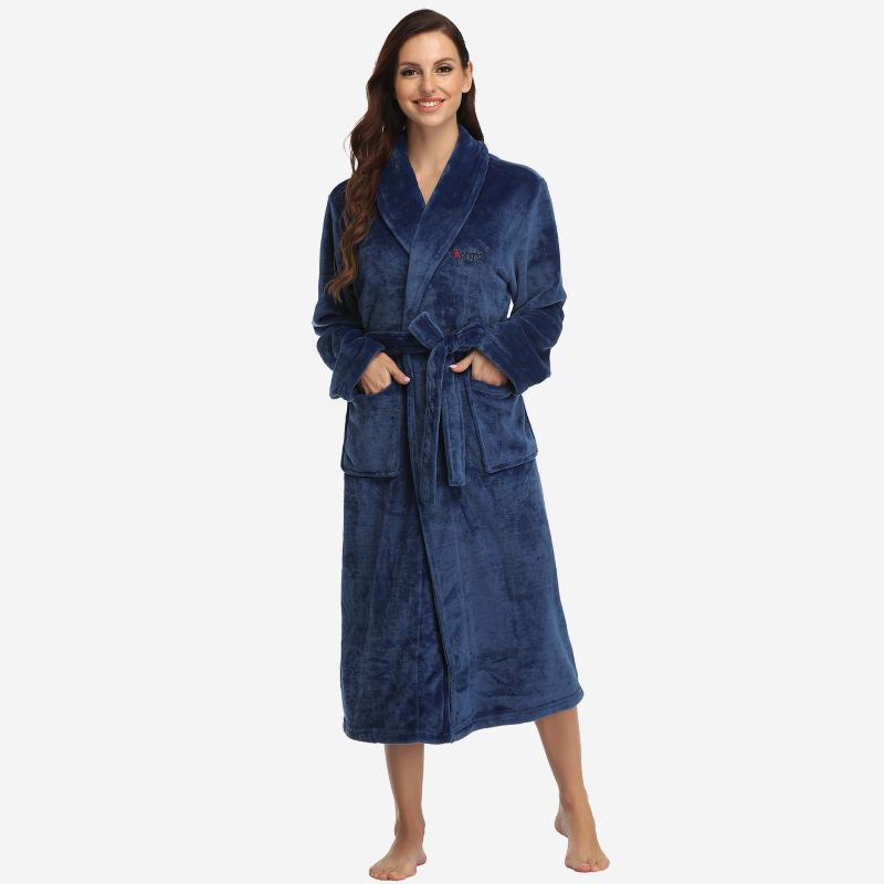 

Winter Warm Flannel Bathrobe for Women Long Bath Robe Soft Thick Solid Dress Robes Coats Female Dressing Gown Sleepwear, Brown