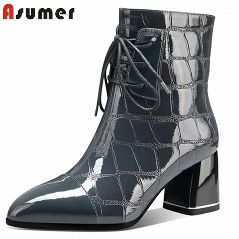 

ASUMER 2020 top quality patent leather high heels dress shoes ladies office shoes autumn winter short boots women ankle boots1, Peacock blue