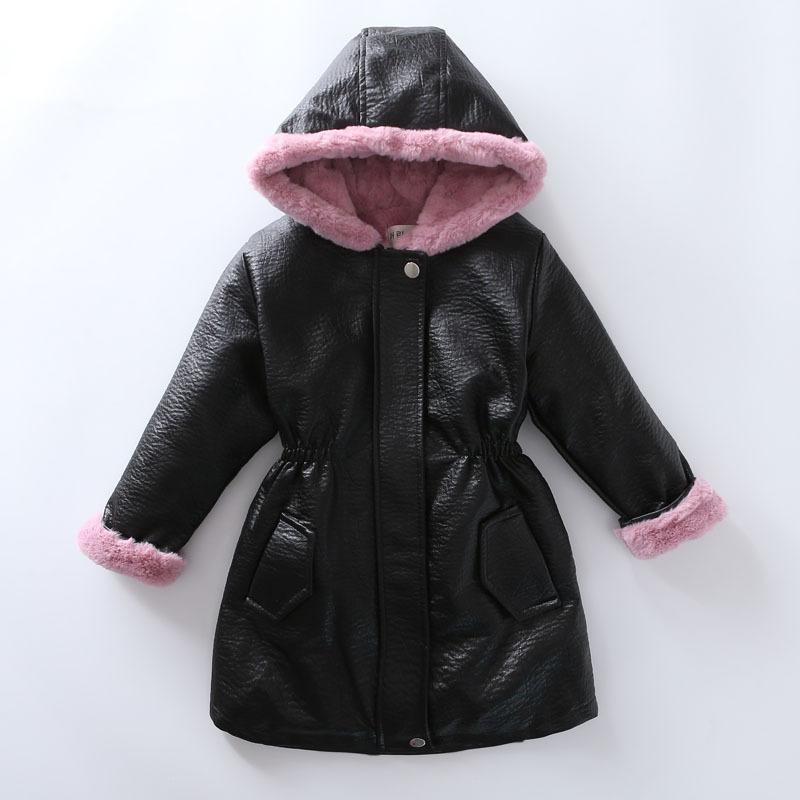 

Girls Parkas Jacket 2020 New Winter Leather Jacket Girls PU Children Leather Outwear For Thick Warm Padded Coat, 02