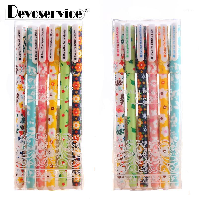 

6Pcs/Pack Cute Flower Canetas Gel Pen Fine Point 0.38MM Black Kawaii Stationery Watercolor Pen Office Material School Supplies1