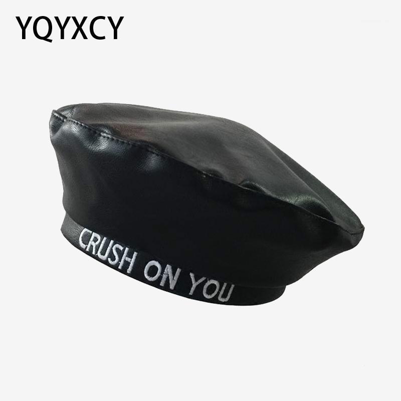 

Leather Beret Women Black Pu Leather Flat Cap Hat Letters Female Beret Painter Cap Ladies Boina Feminina Gorras Winter Hats1