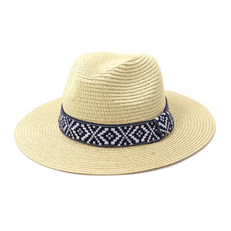 

women hats summer spring wide brim round top with band belt sun hats casual vintage outdoor beach sun protective straw, White