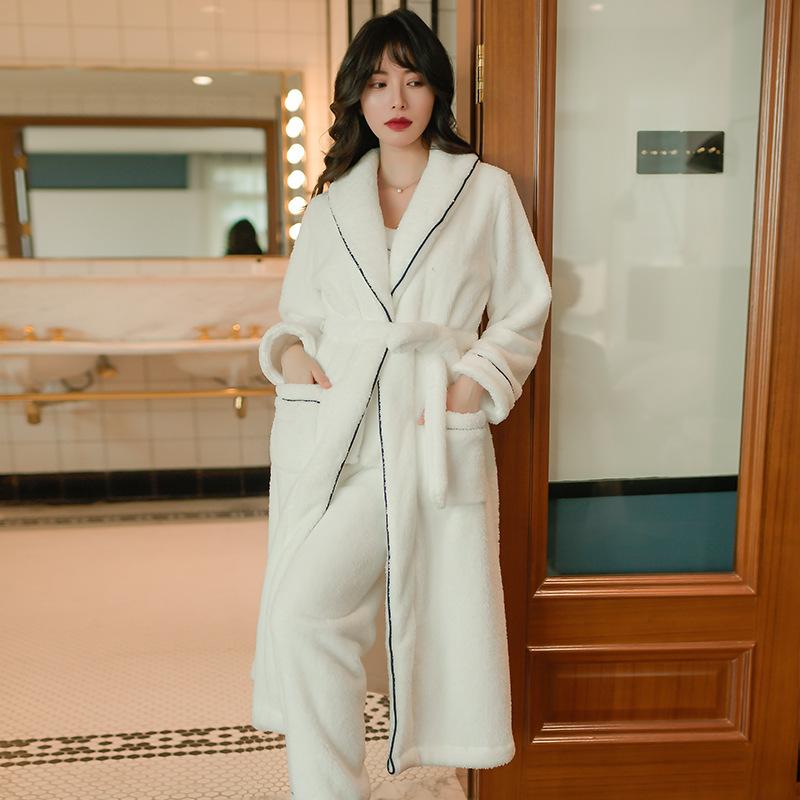 

2020 Winter Robes Sets Solid Kimono 3pcs Robe Fashion Bathrobe Sleepwear Peignoir Wedding Robes Bridesmaid H663, Blue