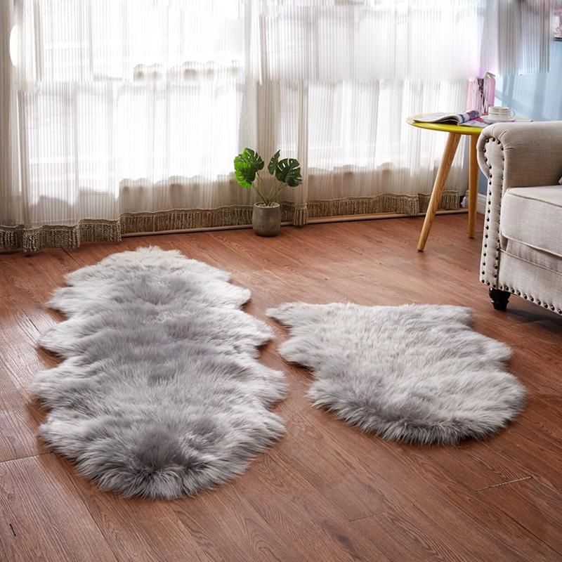 

Faux Fur Fluffy Plush Carpet for Living Room Floor Area Sheepskin Bedroom 6cm Pile Artificial Wool Sofa Bed Rug Home Decor, Deep red
