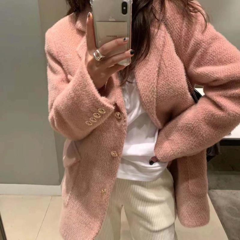 

Vintage Elegant Office Ladies Blazers Women Long Sleeve Autumn Winter Thick Warm Plush Blazer Jackets Teddy Coats Good Quality, Black