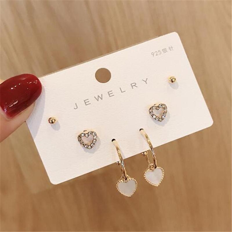 

Stud Fashion Heart-Shaped 3pcs/Set Women's Earrings Elegant Female Gold Crystal Exquisite Jewelry Accessories