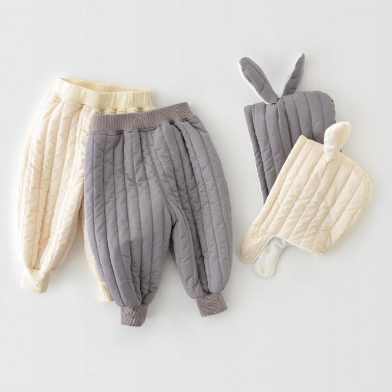 

2021 New Baby Kids Boys Veet Pants for Girls Thick Trousers Winter Toddler Children Clothes with Warm Hat Sppt, 05033gray