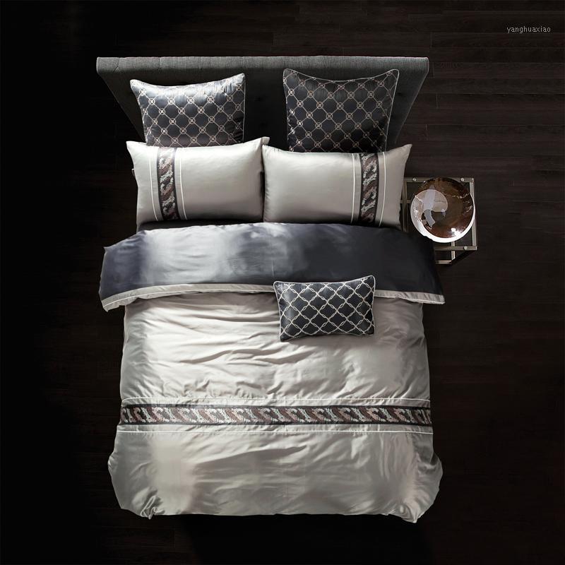 

tencel cotton Embroidery Bedding Sets King  Size Comforter Duvet Cover Set BedSheet /Pillowcase bedclothes bedlinen1, 02