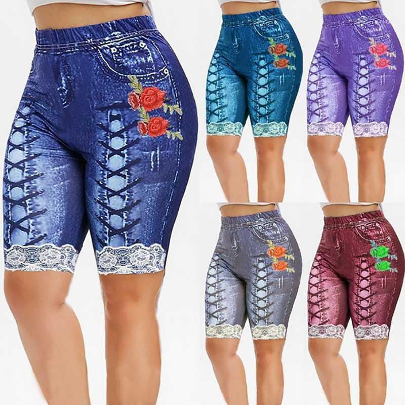 

Ladies Denim Print Pants Flower Print High Waist Fitness Pants Casual Ladies Trousers Summer Running Yoga Pant Plus Size 5XL1