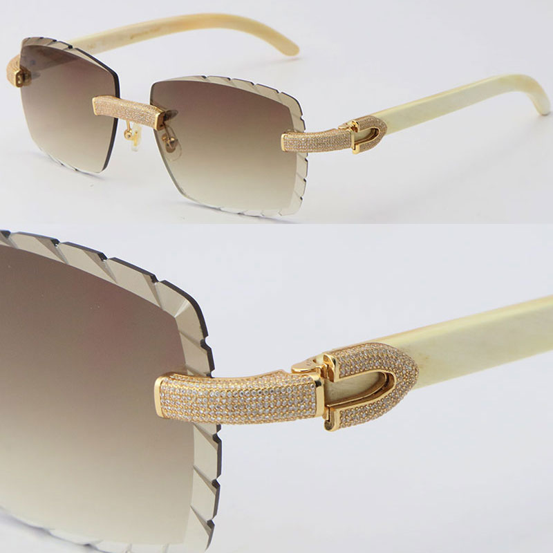 

2022 New Metal Micro-paved Diamond Set Rimless Sunglasses Original White Genuine Natural Buffalo horn Sun glasses Male and Female Frame with 18K Gold Eyeglasses Hot