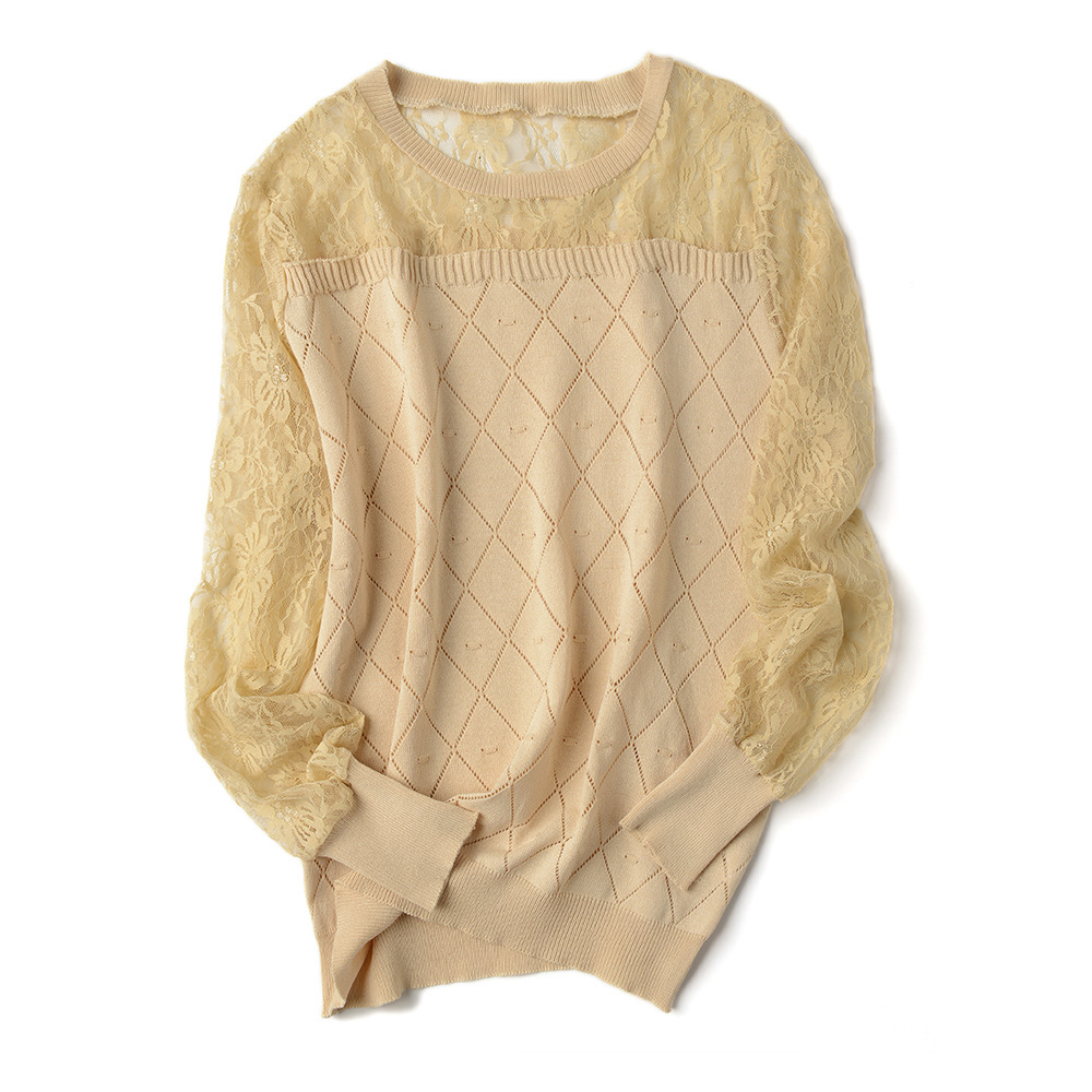 

2021 New Summer Crochet Thin Women Sweater Floral Knit Stiching Pullover Tops o Neck Solid Chic Female Jumper Pull Femme Autumn 4tmu, Gray