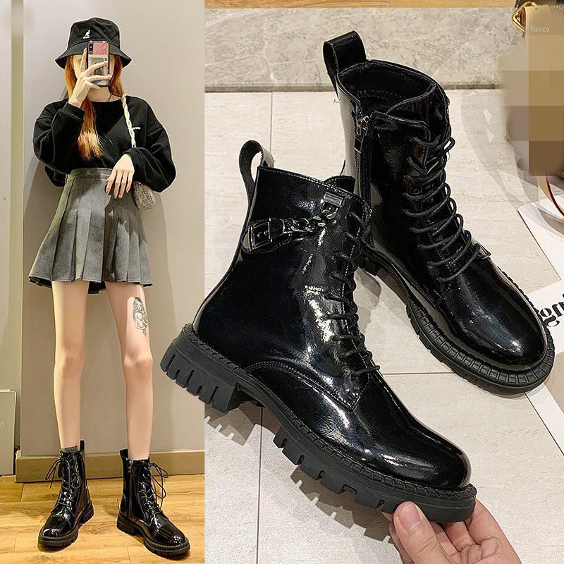 

Brand Women's Shoes Boots Boots-Women Round Toe Fashion Autumn Black Low Riding Mid Calf 2020 Rock Mid-Calf Ladies Rubber1