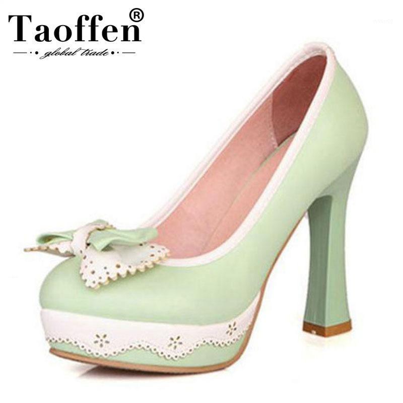 

TAOFFEN Women High Heel Shoes Women Solid Bowknot Patchwork Lace Slip On Pumps Ladies Platfrom Daily Office Footwear Size 32-451, Black