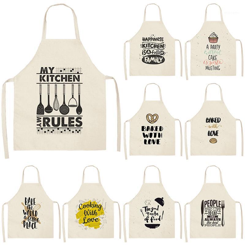 

1Pcs Letter Alphabet Kitchen Aprons For Women Cotton Linen Bibs Household Cleaning Pinafore Home Cooking Apron 53*65cm WQL01781
