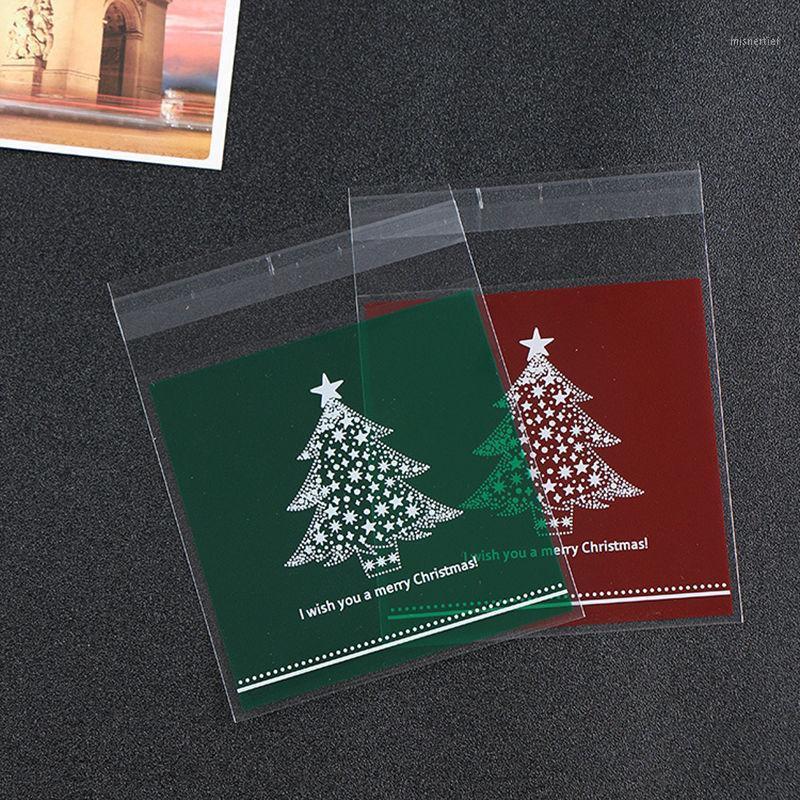 

100Pcs Christmas Tree Plastic Bag Birthday Cookie Candy 10x10+3cm Gift Packaging Bags OPP Self Adhesive Party Favors1
