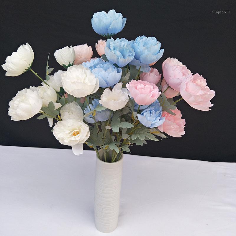 

3 Heads Display Flower Fake Artificial Peony Festival Decorative Party Flowers For Home Hotel Wedding Office Garden Decoration1, Blue