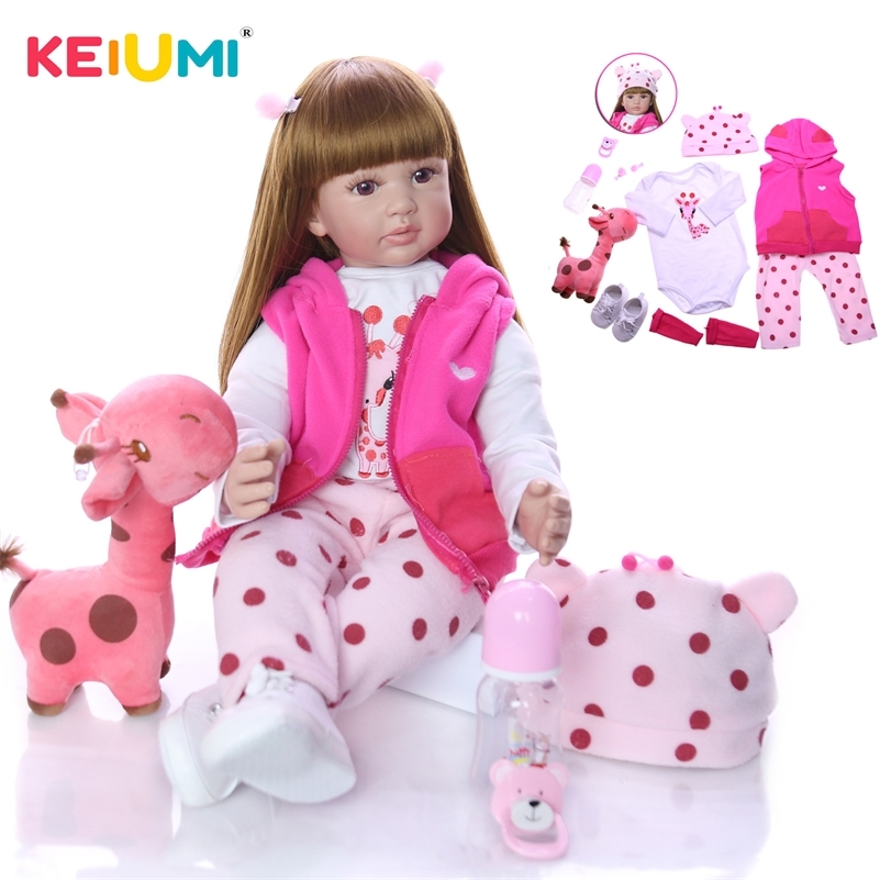 

KEIUMI 60 cm Newborn Girl Realistic Reborn Baby Doll Cloth Body 24 Inch Fashion Reborn Boneca Toy For Toddler Birthday Gifts LJ201031