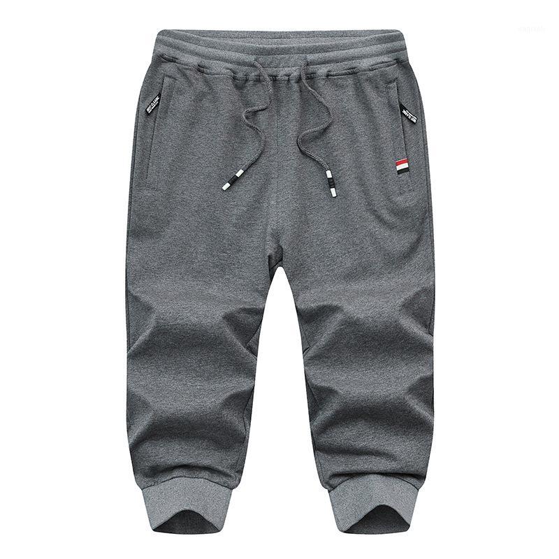 

Men's Knitted Sports Pants Cotton Leisure Athletic Seven-cent Pants 3/4 Cropped Trousers Running Men Fitness Sweatpants1, Black