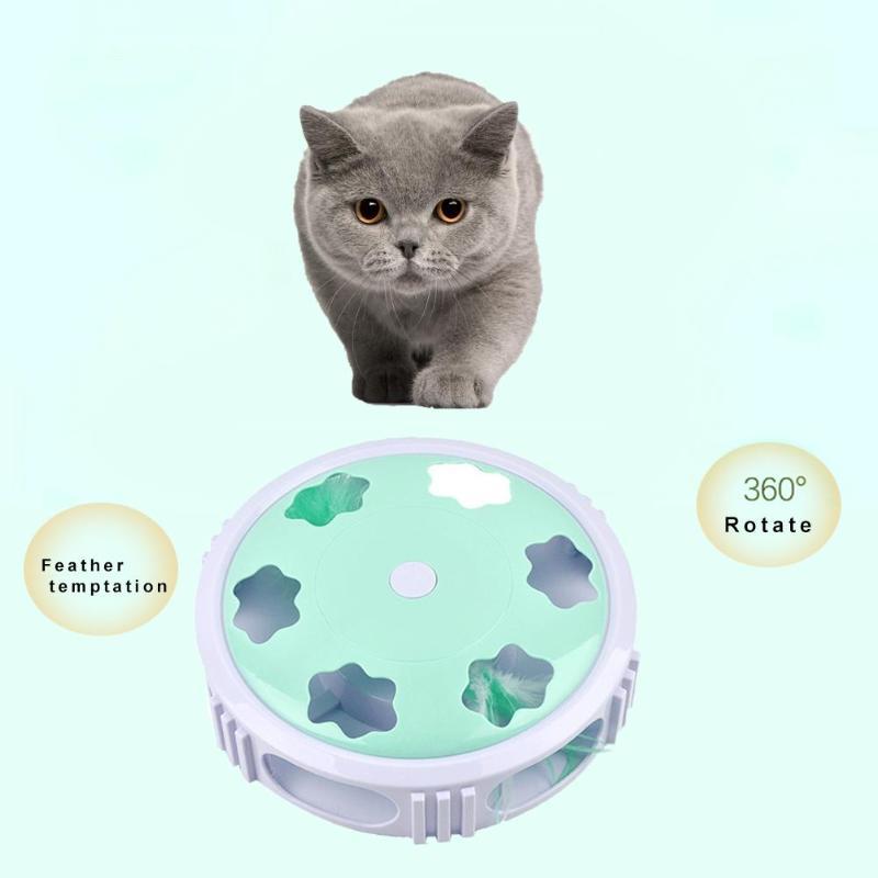 

360° Rotate Pet Cat Toy Round Electric Turntable Feather Glowing Teasing Pet Products Funny Cat Interactive Toys