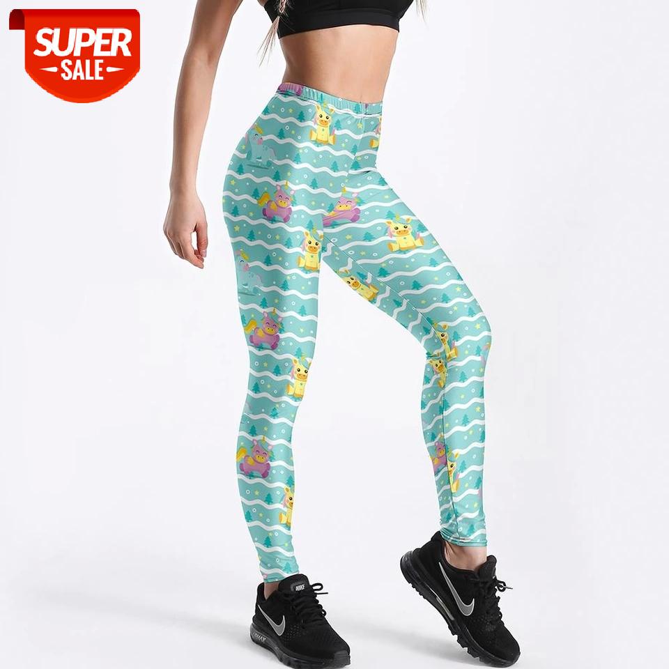 

Qickitout 12% Spandex Cute Fitness Green Leggings Women's Unicorn Cartoon Tree Print Pants legging plus size #Tz87, Black;white