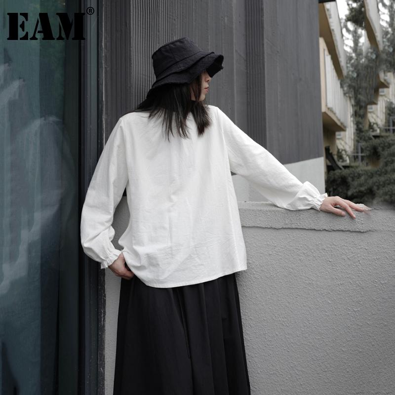 

EAM] Women White Brief Big Size Blouse New Stand Collar Long Sleeve Loose Fit Shirt Fashion Tide Spring Autumn 2020 1DB193, Black