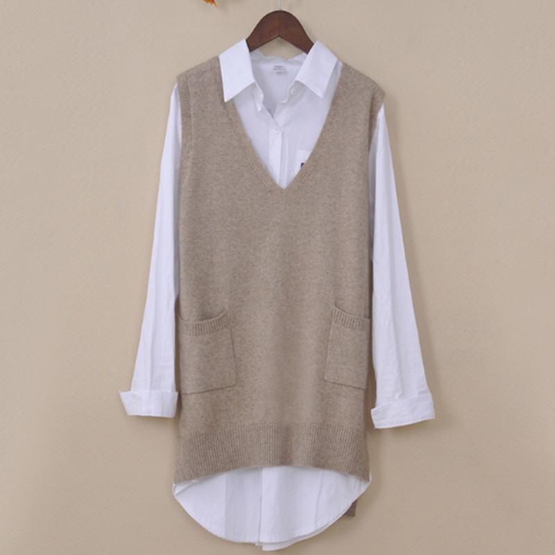 

Spring and Autumn Women Vest Korean Version Vests Pretty Sleeveless Coat V-Neck Knitted Women Plus Size 3XL 4XL Veste Femme 210204, Camel