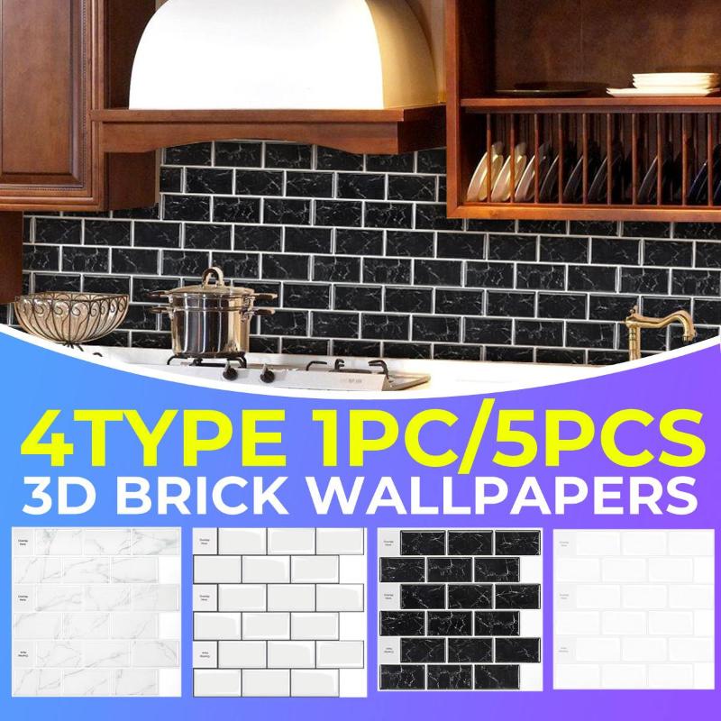 

305x305mm 3D Tile Wallpapers Waterproof Self-adhesive Brick Wall Stickers Bathroom Kitchen Decoration, 1pcs white b