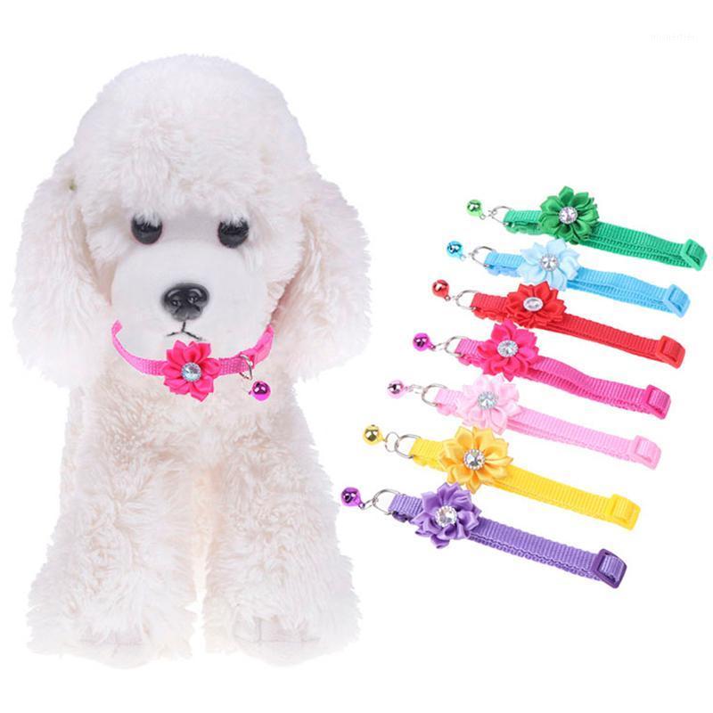 

Cute Dog Collar Adjustable Soft Pet Collars With Flower Bells Charm Accessories Collars For Small Dogs Cat Necklace Pets Leash1