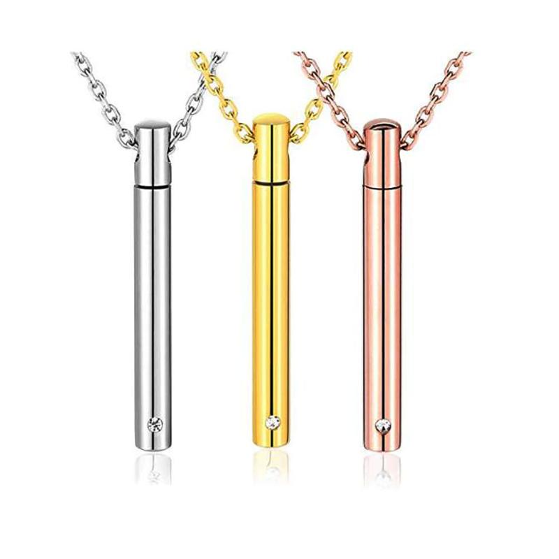 

Stainless Steel Cylinder Crystal Memorial Urn Pendant Screw Open Cremation Necklace Ash Case Holder 4 Colors