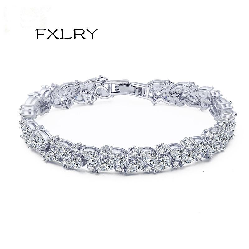 

FXLRY New Design Elegant White Color Cubic Zircon Geometric Bracelets For Women Jewelry Accessories