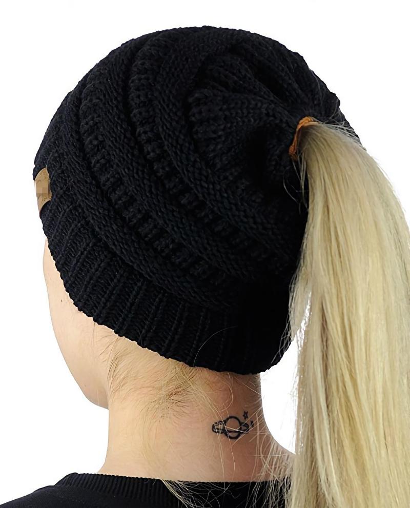 

Beanie/Skull Caps Drop Horsetail Hat Winter Warm Female Cap For Womens Foldable Knitted Casual Beanies Thick Outdoor, Sc1010-1