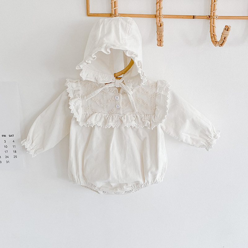 

2021 New Newborn Toddler Princess Bodysuit Embroidery Collar Baby Girl Clothes Long Sleeve Girls White Jumpsuit with Hat 8unm, 92333