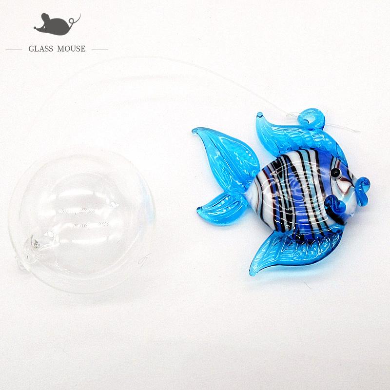 

Floating blue glass fish Figurine bubble ball Aquarium Home Decor charm accessories Hand Blown Art Sea Animals Collectible Gift