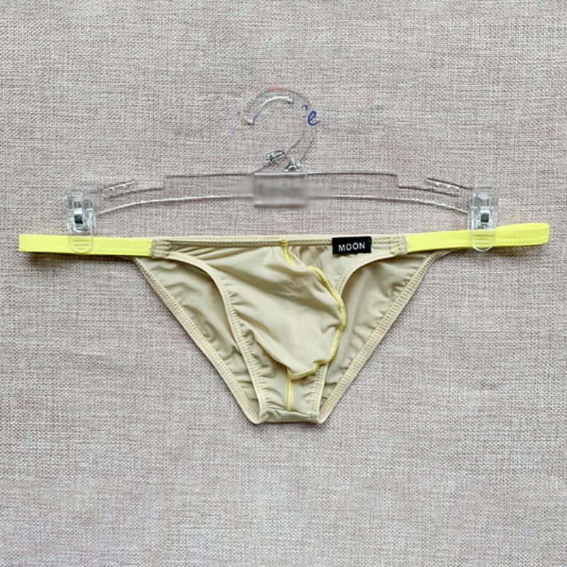 

Men Sexy Low Rise Briefs Thong G-String T-Back High Stretch Lingerie Underwear Men's Ice Silk Contrast Briefs Thong, Black