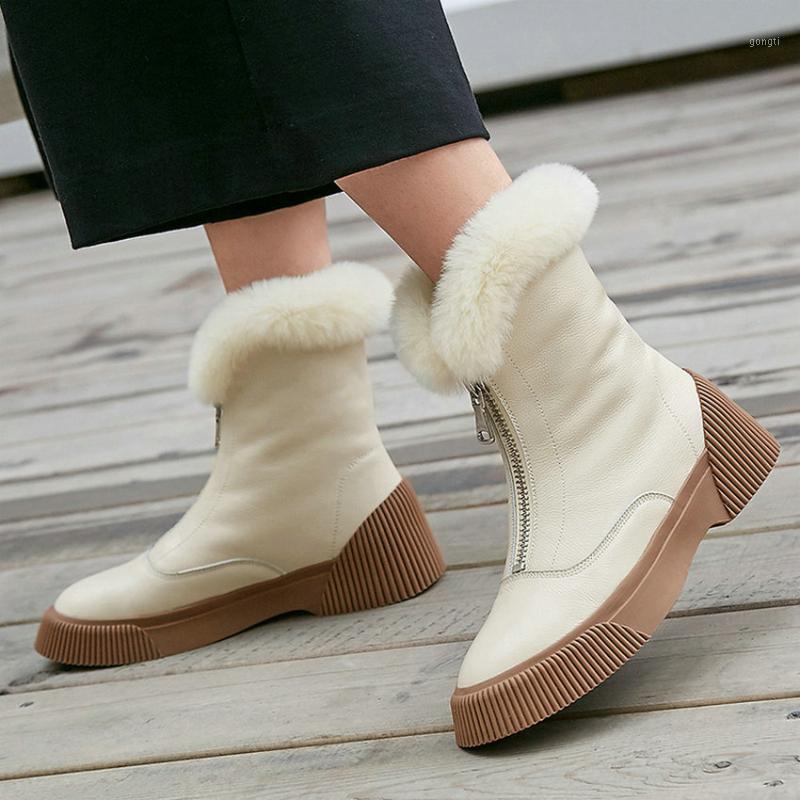 

EshtonShero Snow Boots Shoes Woman Women Wedge Heels Winter Round Toe Warm Fur Beige Ladies Motorcycle Riding Boots Size 3-81