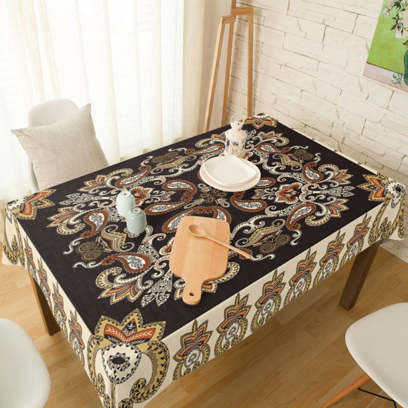 

Boho Retro Tablecloth Linen Cotton Table Cloth Spandex Elastic Dining Chair Slipcover Kitchen Table Cover, As pic